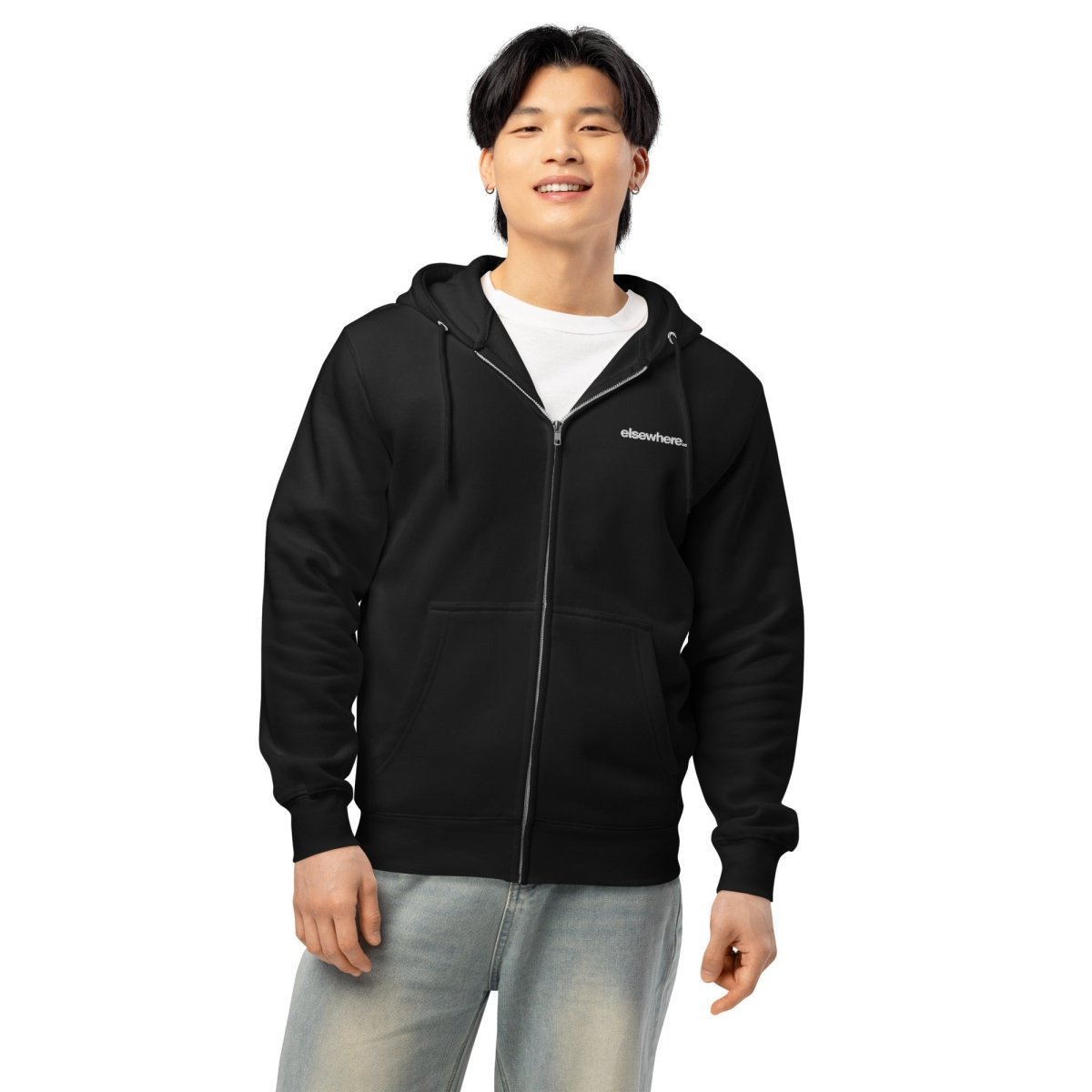 Premium full zip Minimalistic Black Hoodie Rose Embroidered