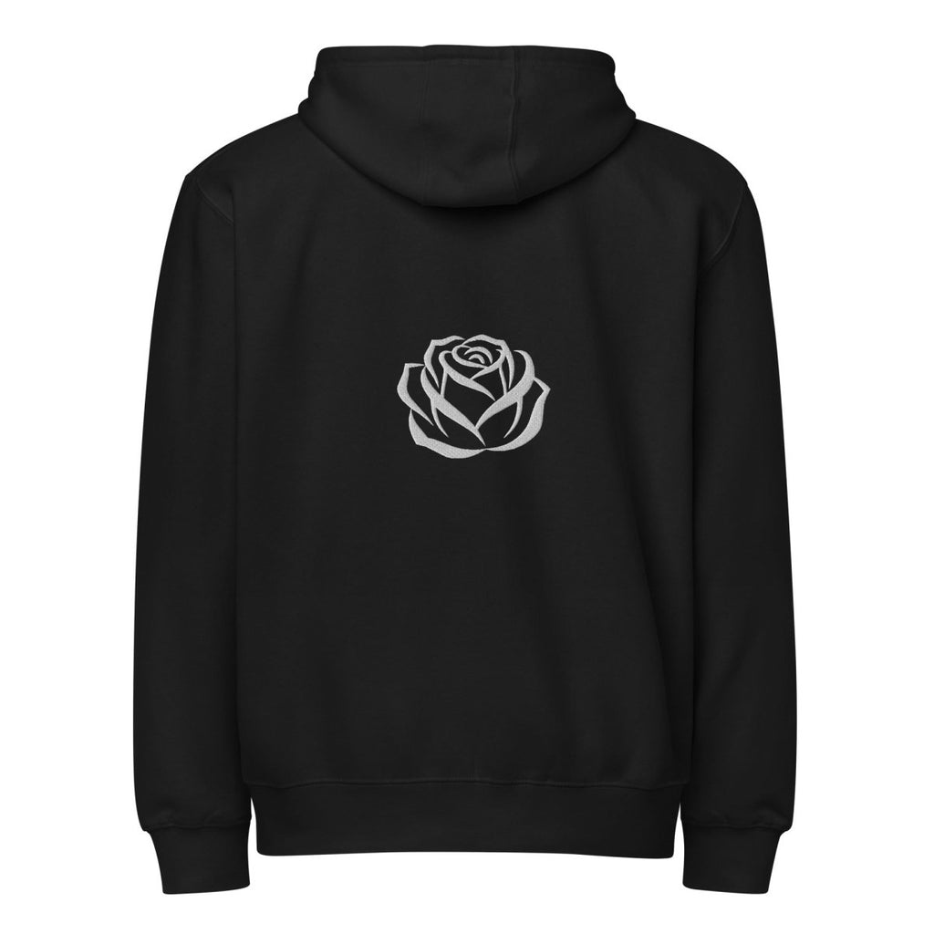 Premium full zip Minimalistic Black Hoodie Rose Embroidered