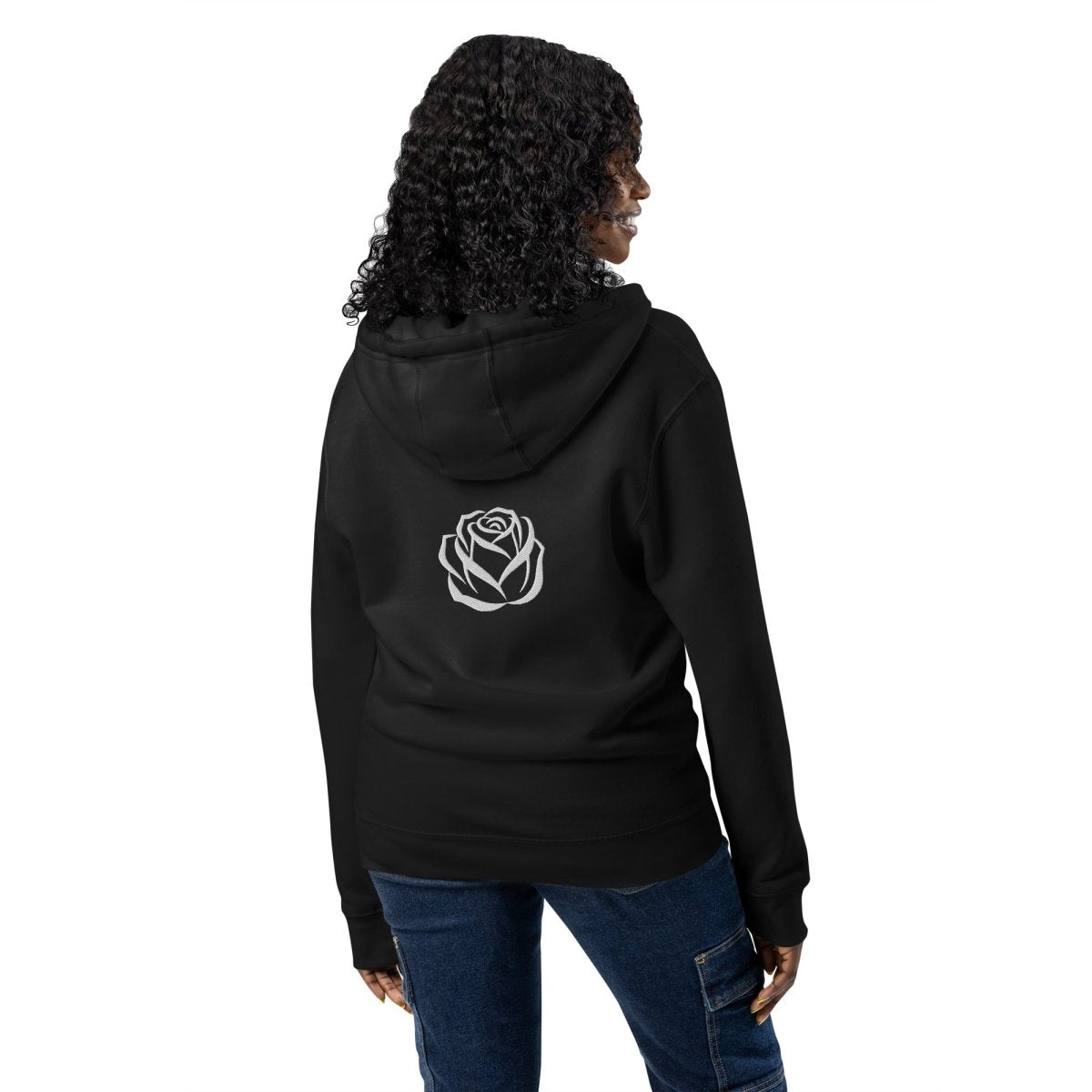 Premium full zip Minimalistic Black Hoodie Rose Embroidered