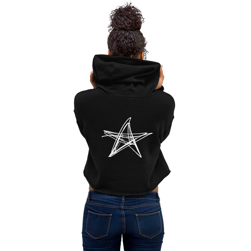 Women's Black Crop Hoodie Back Star Print