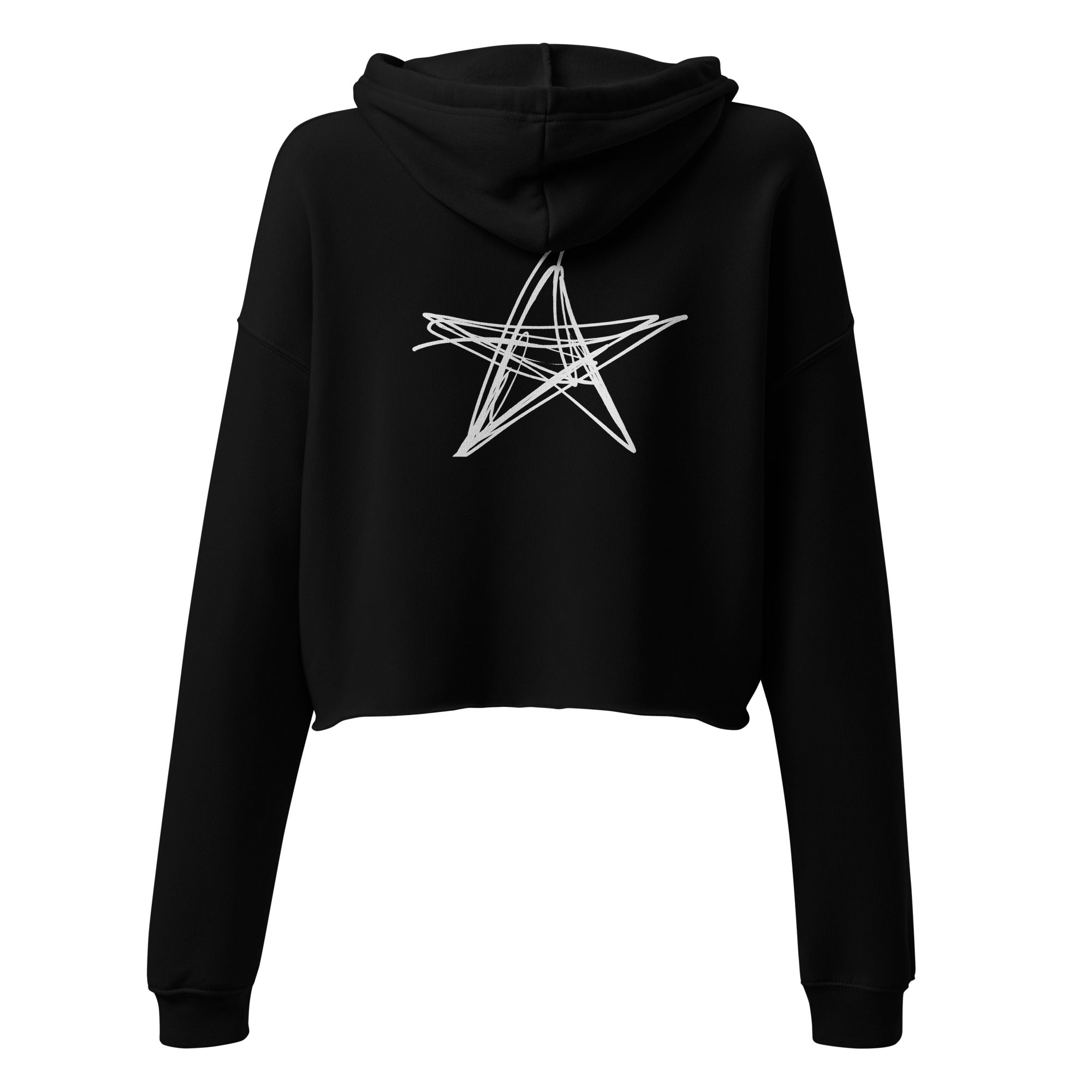 Women's Black Crop Hoodie Back Star Print